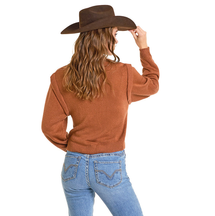 Rock & Roll Denim Women's Rust Cable Knit Sweater