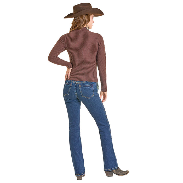 Rock & Roll Denim Women's Brown Cable Knit Sweater
