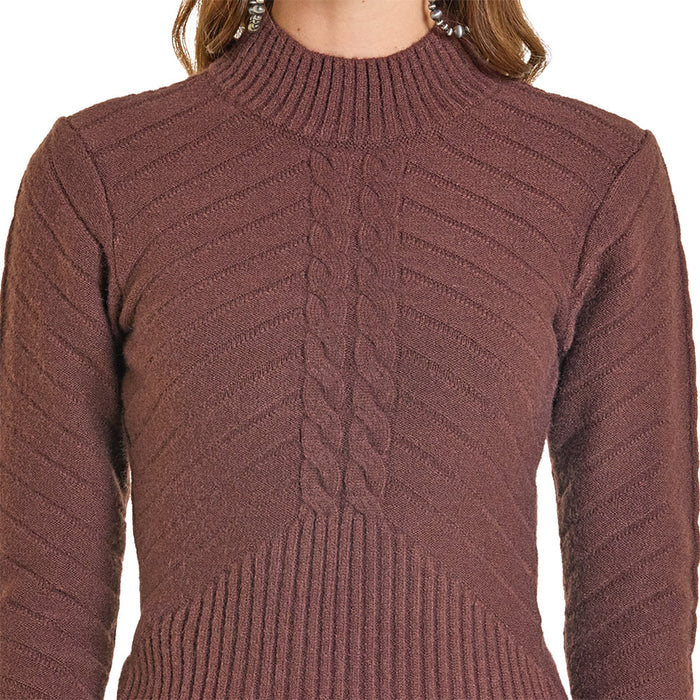 Rock & Roll Denim Women's Brown Cable Knit Sweater