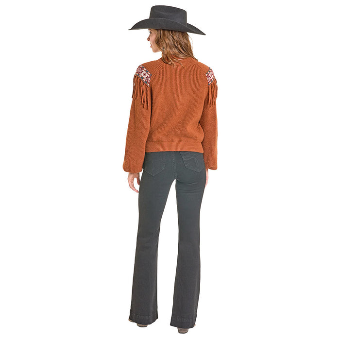 Rock & Roll Denim Women's Camel Sweater with Fringe