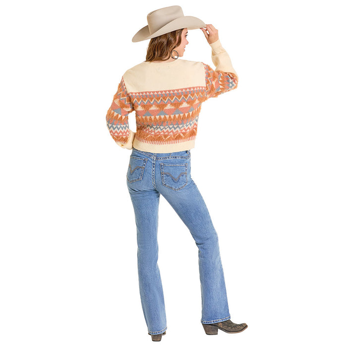 Rock & Roll Denim Women's Natural Geo Stripe Sweater