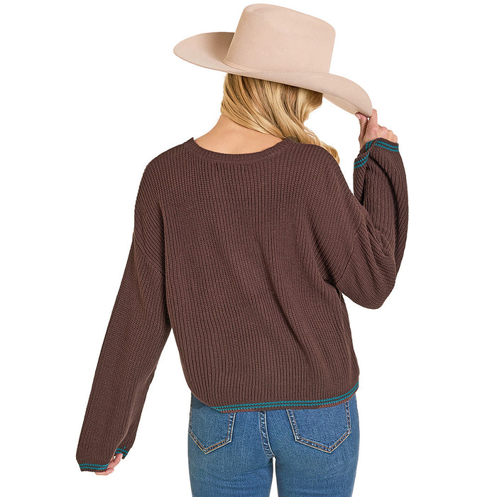 Rock & Roll Denim Women's Chocolate Howdy Sweater