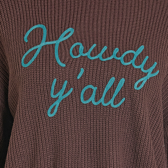 Rock & Roll Denim Women's Chocolate Howdy Sweater