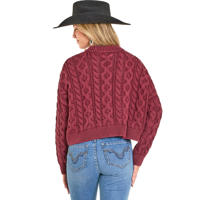 Rock & Roll Denim Women's Wine Wash Cable Knit Sweater