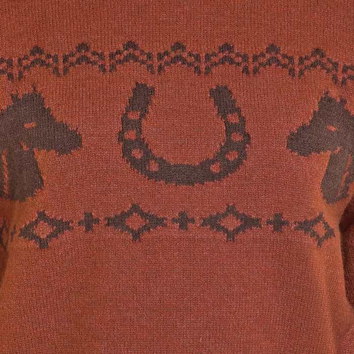 Rock & Roll Denim Women's Rust Horse Aztec Sweater