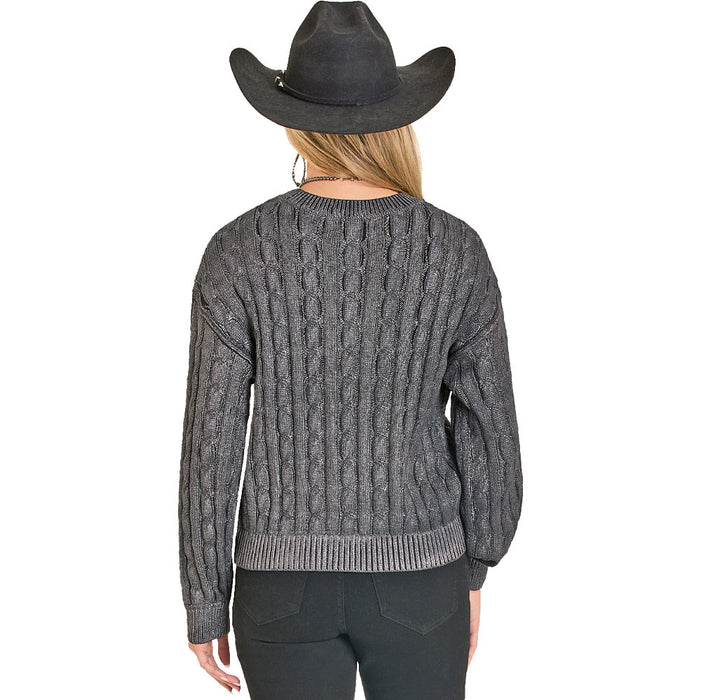 Rock & Roll Denim Women's Silver Cable Knit Sweater