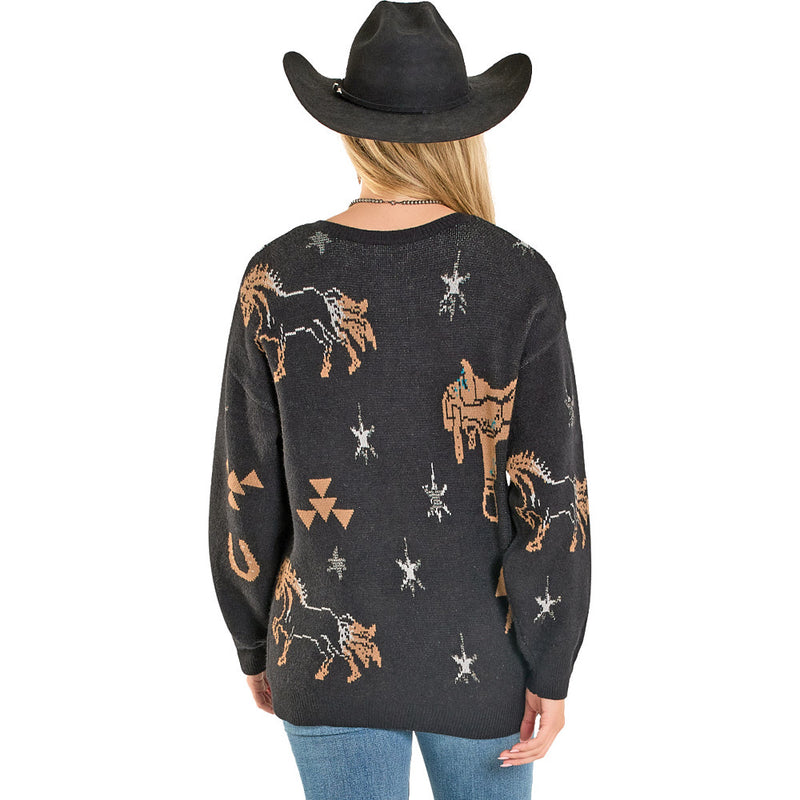 Rock & Roll Denim Women's Black Lurex Conversational Sweater