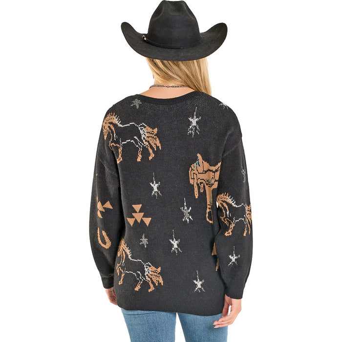 Rock & Roll Denim Women's Black Lurex Conversational Sweater