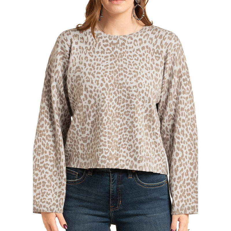 Rock & Roll Denim Women's Cream Cheetah Sweater