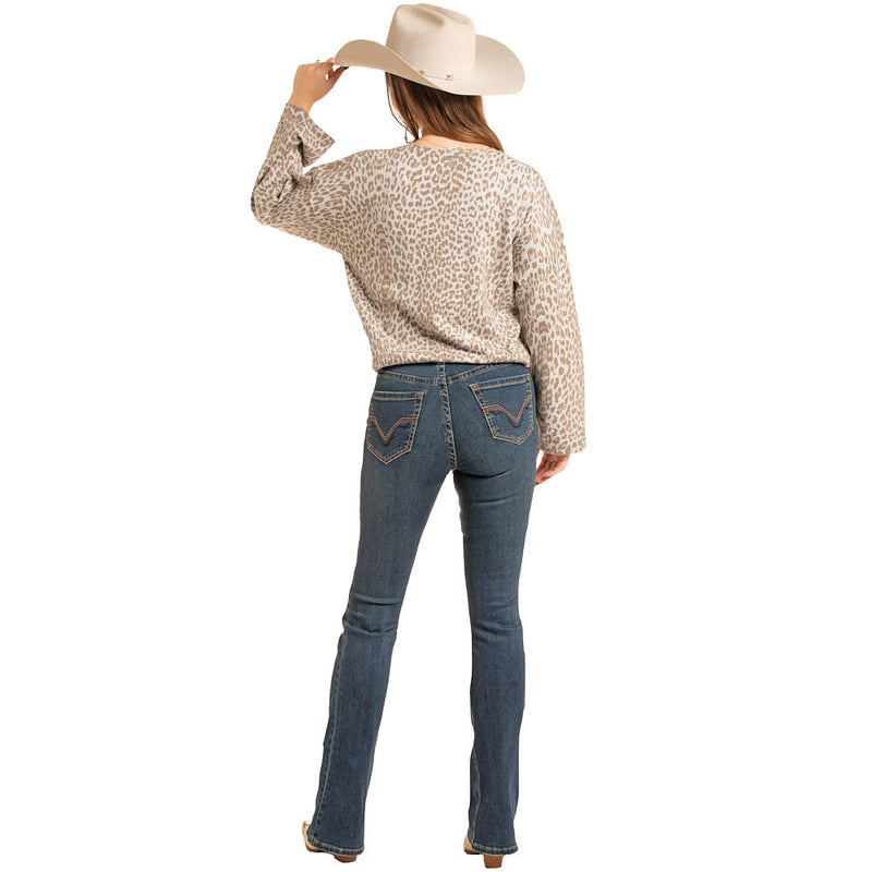 Rock & Roll Denim Women's Cream Cheetah Sweater