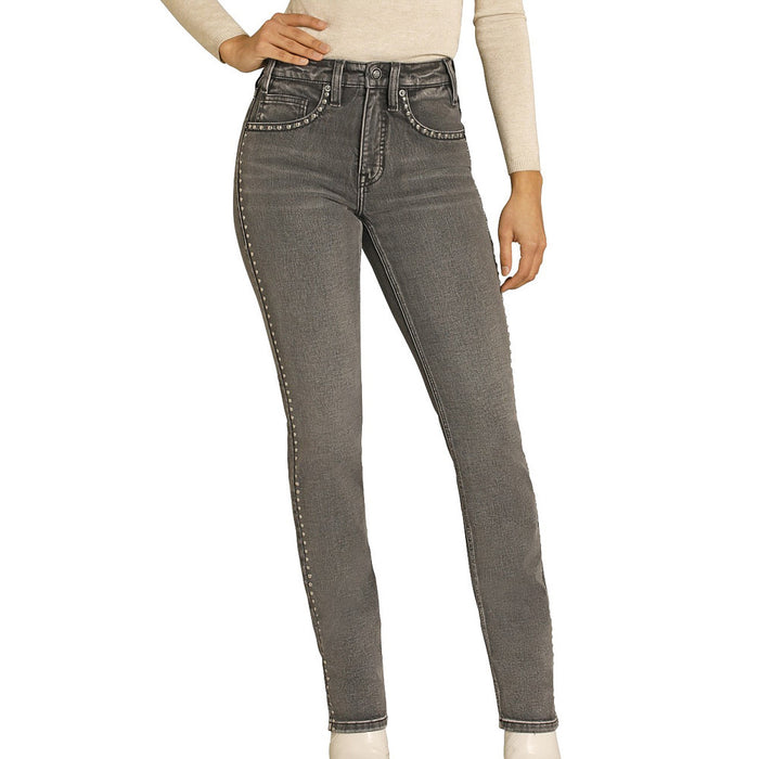 Rock & Roll Denim Women's Charcoal Studded Straight Leg Jeans