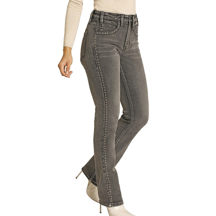 Rock & Roll Denim Women's Charcoal Studded Straight Leg Jeans