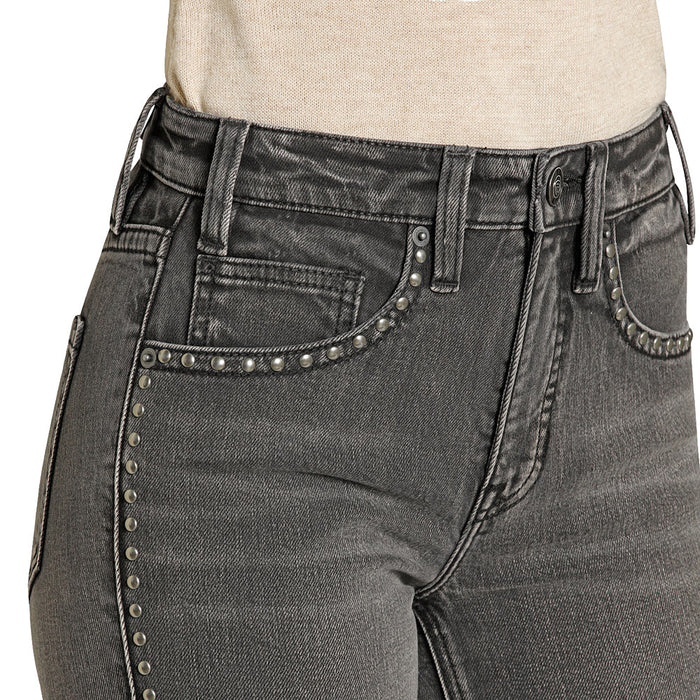Rock & Roll Denim Women's Charcoal Studded Straight Leg Jeans