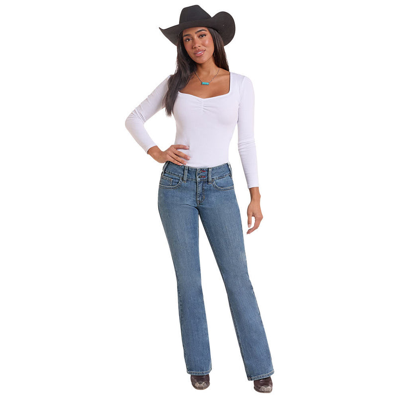 Rock & Roll Denim Women's Double Button Mid Rise Jean
