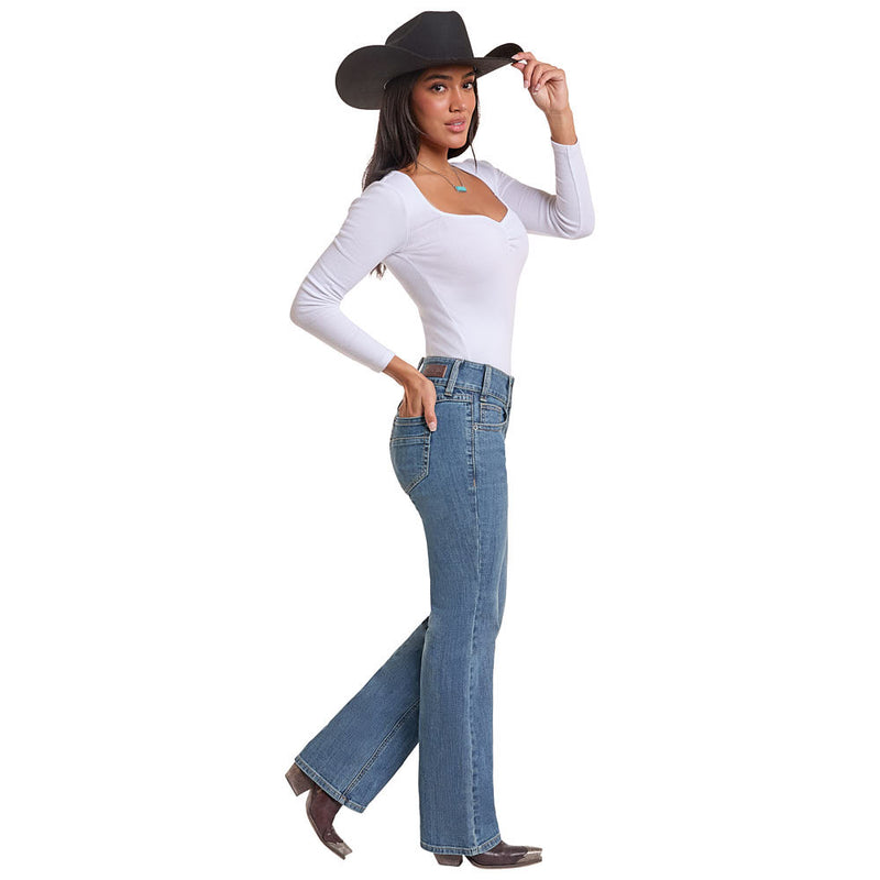 Rock & Roll Denim Women's Double Button Mid Rise Jean
