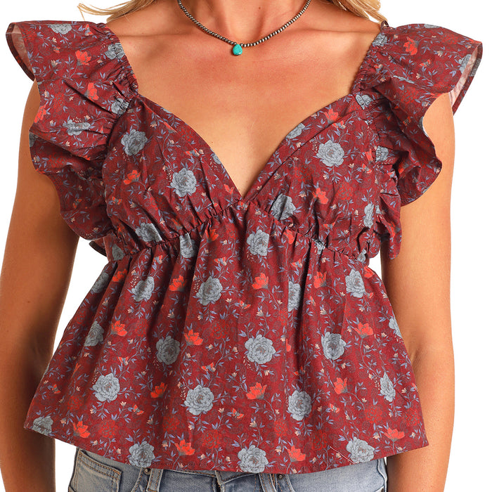 Rock & Roll Denim and Flutter Sleeve Top