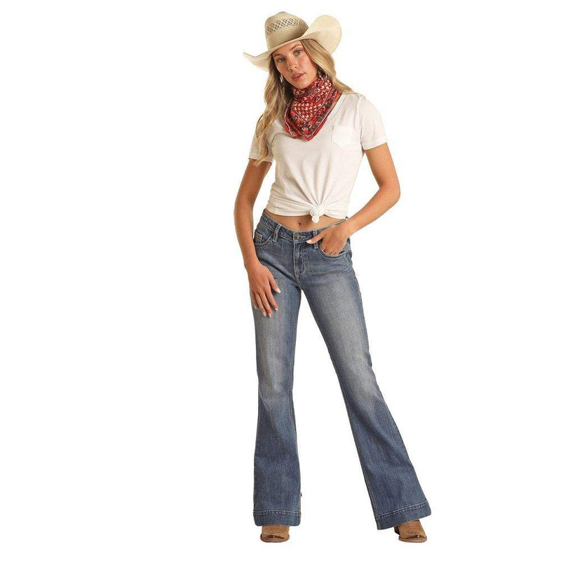 Rock & Roll Denim Women's Petal Stitch Embroidered Trousers
