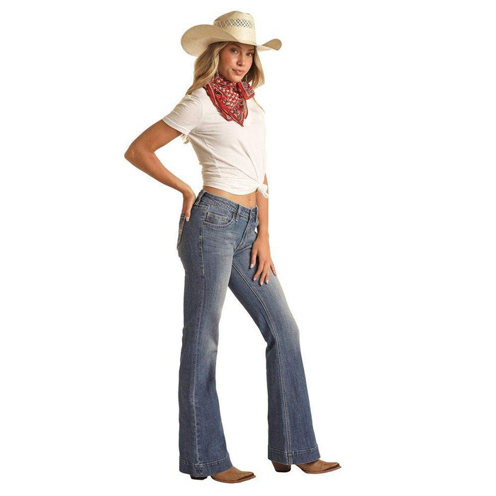 Rock & Roll Denim Women's Petal Stitch Embroidered Trousers