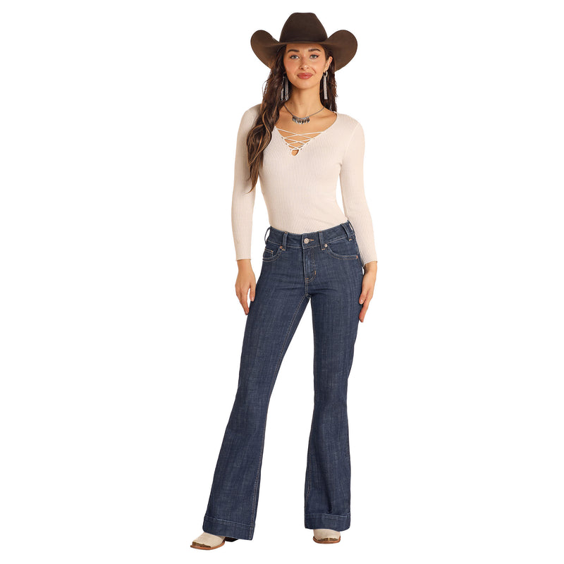 Rock & Roll Denim Women's Diamond Mid Rise Trousers