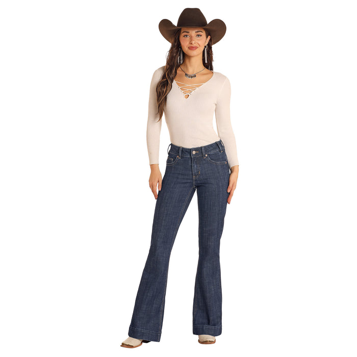 Rock & Roll Denim Women's Diamond Mid Rise Trousers