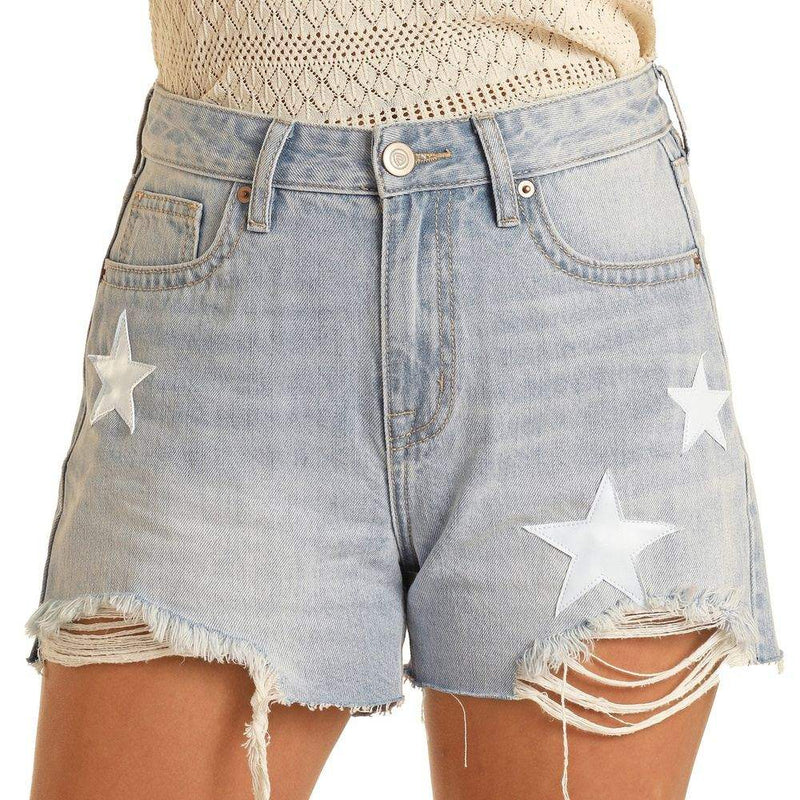 Rock & Roll Denim Women's Leather Star Patch Shorts