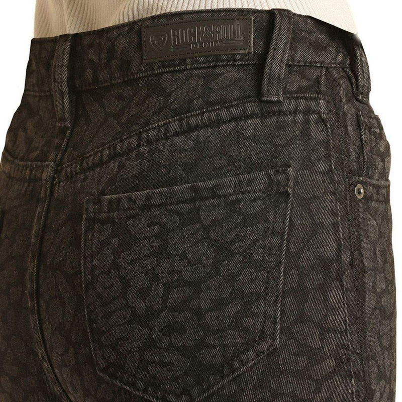 Rock & Roll Denim Womens Black Cheetah Flare Jeans