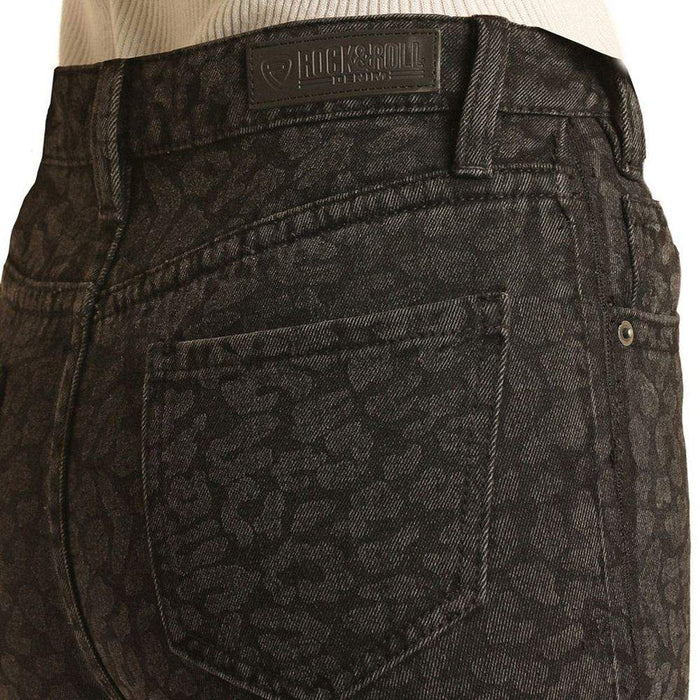 Rock & Roll Denim Womens Black Cheetah Flare Jeans