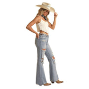 Rock & Roll Denim Women's Light Wash High Rise Flare Jeans