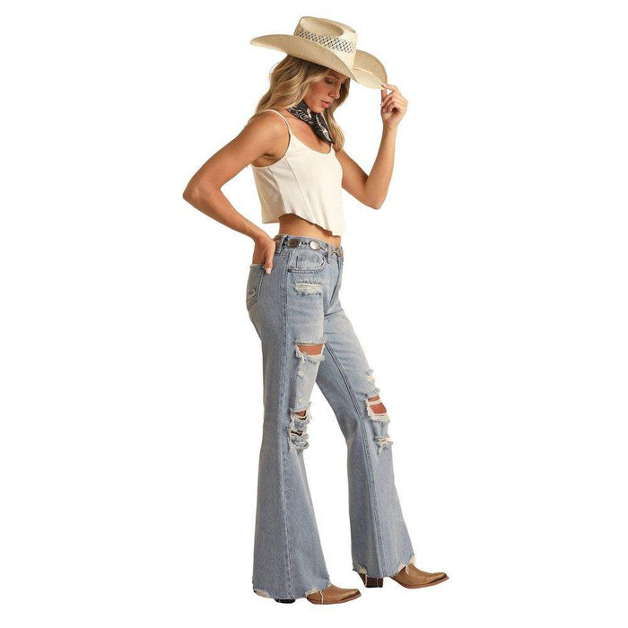 Rock & Roll Denim Women's Light Wash High Rise Flare Jeans