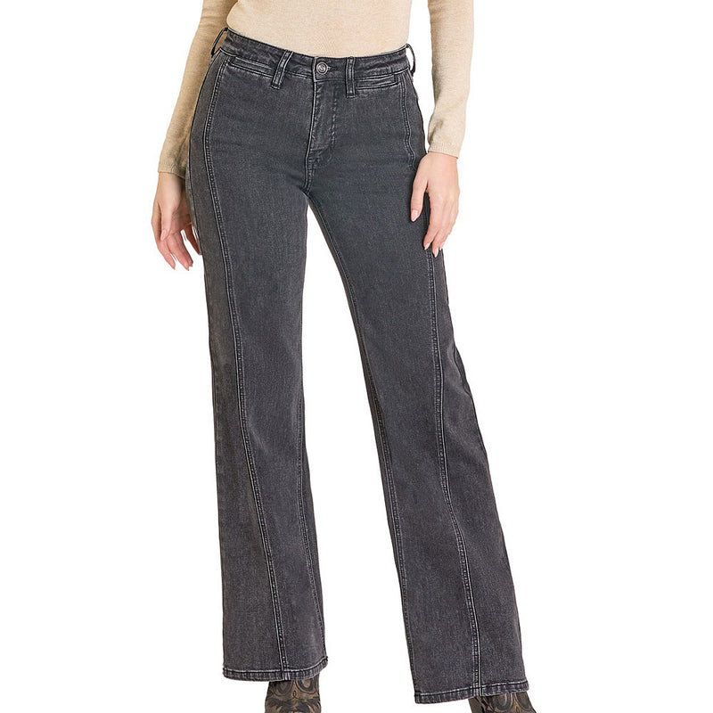 Rock & Roll Denim Women's Charcoal Front Seam Relaxed Flare Jeans