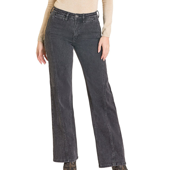 Rock & Roll Denim Women's Charcoal Front Seam Relaxed Flare Jeans