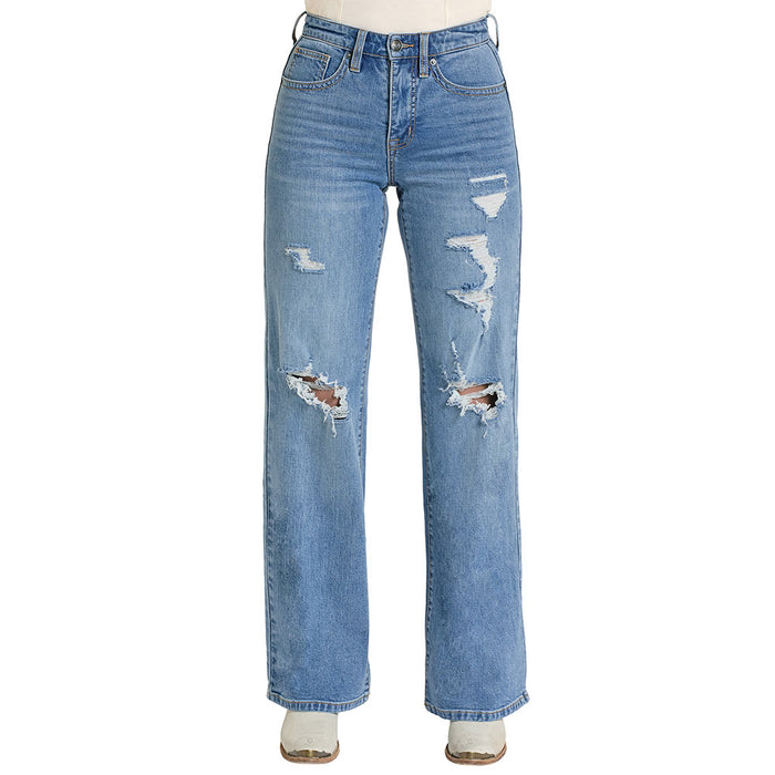 Rock & Roll Denim Women's Distressed Relaxed Wide Leg Jeans