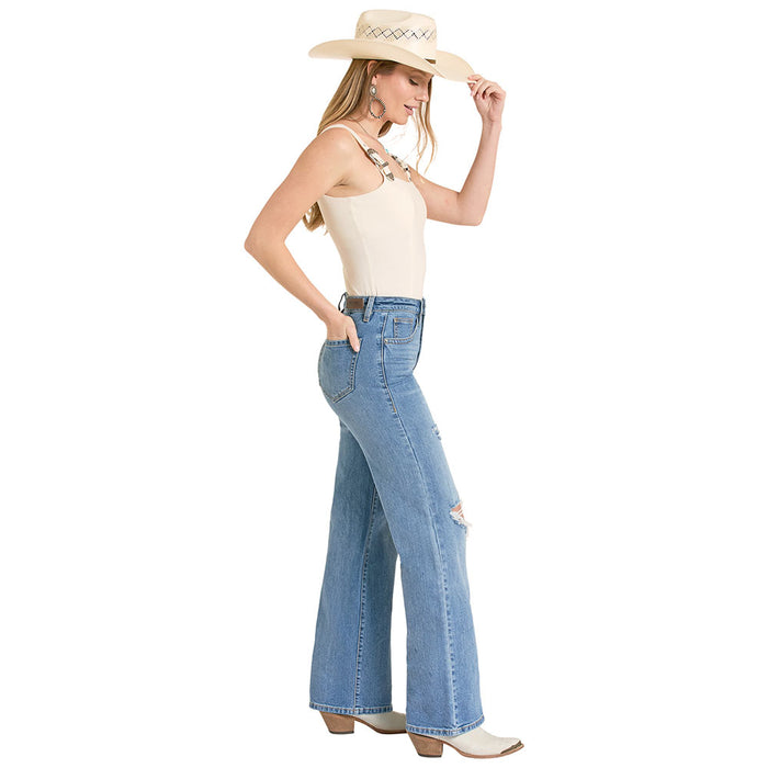Rock & Roll Denim Women's Distressed Relaxed Wide Leg Jeans