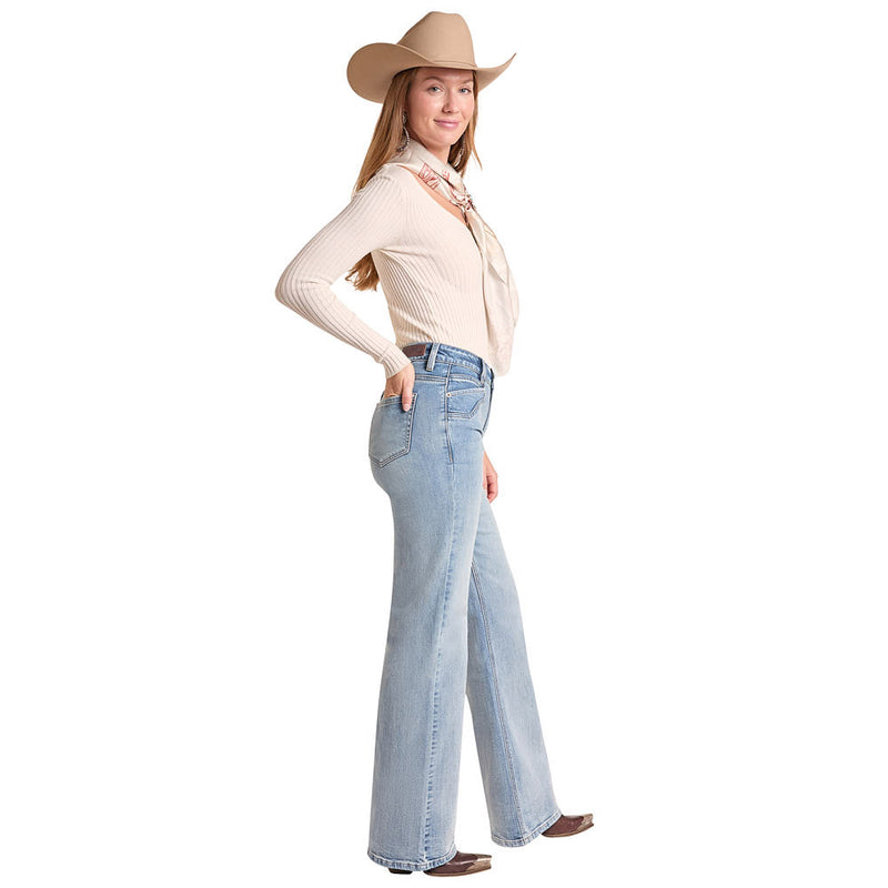 Rock & Roll Denim Women's Scalloped Pocket Wide Leg Jeans
