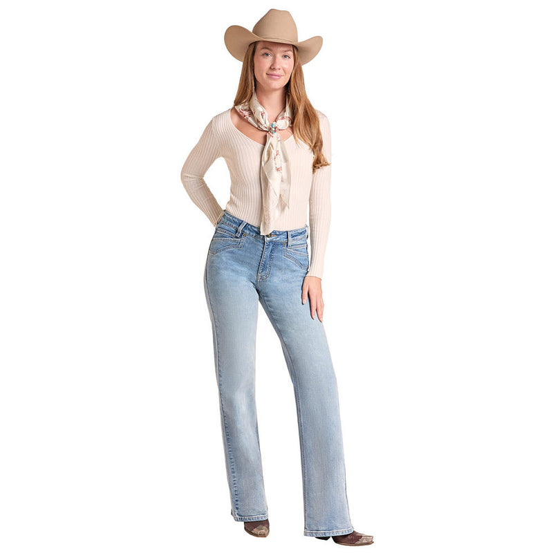 Rock & Roll Denim Women's Scalloped Pocket Wide Leg Jeans