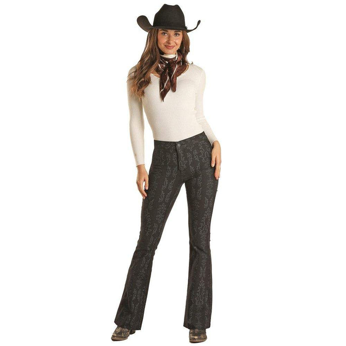 Rock & Roll Denim Womens Boot Stitch Button Flare