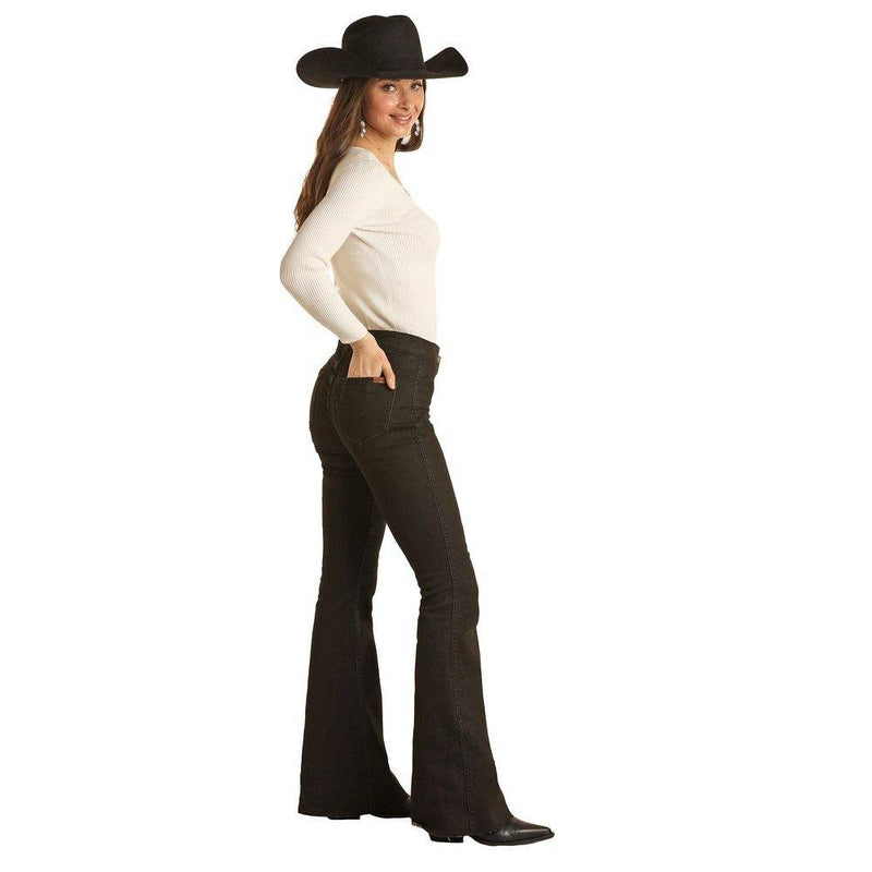 Rock & Roll Denim Womens Reversible Button Flare Jeans