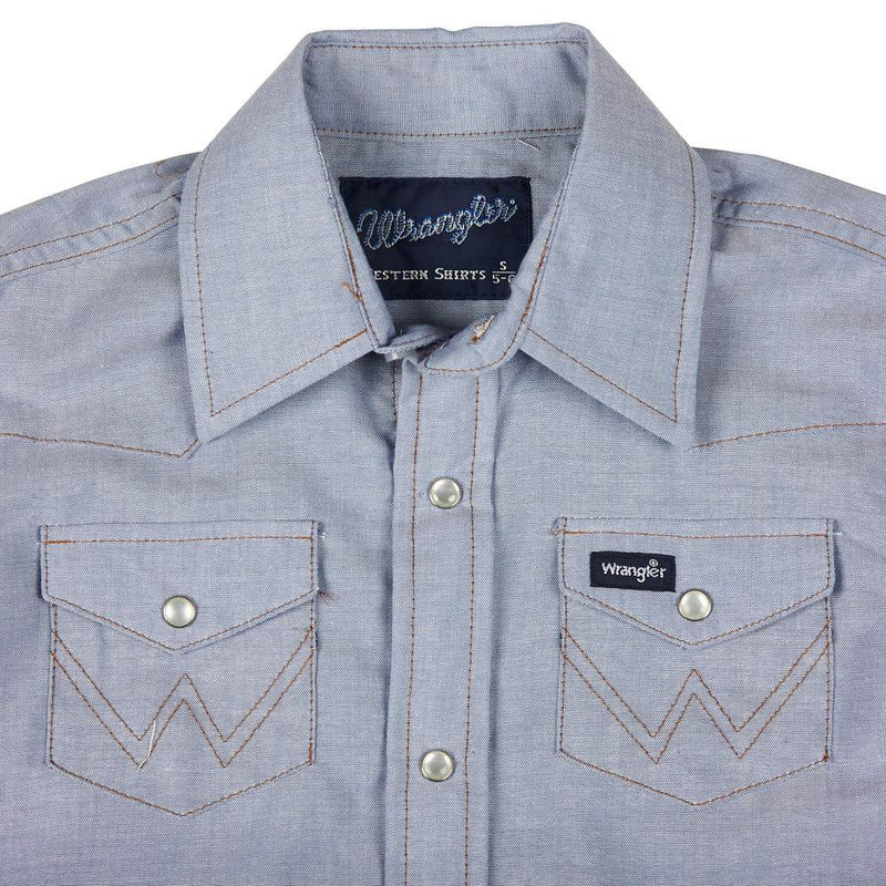 Wrangler Boys Cowboy Cut Blue Chambray Snap Shirt