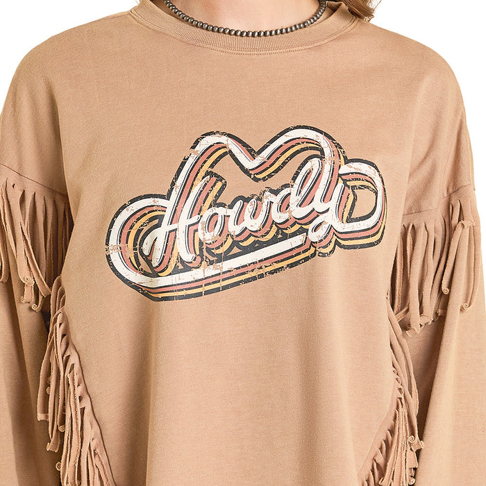 Rock & Roll Denim Women's Beige Howdy Fringe Pullover