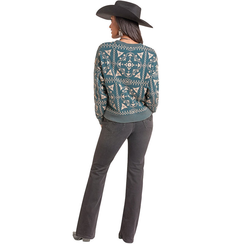 Rock & Roll Denim Women's Teal Bandana Print Pullover