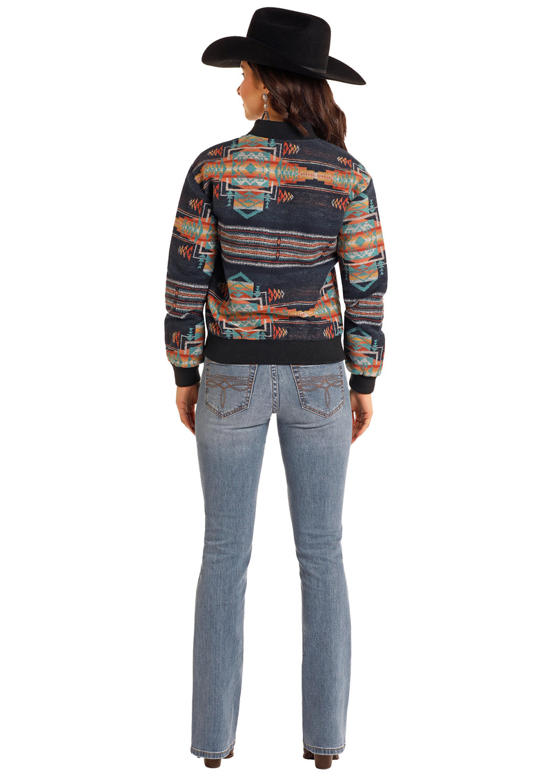 Rock & Roll Denim N Womens Charcoal Aztec Bomber Jacket