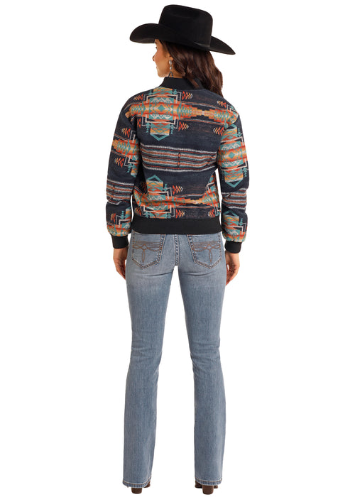 Rock & Roll Denim N Womens Charcoal Aztec Bomber Jacket