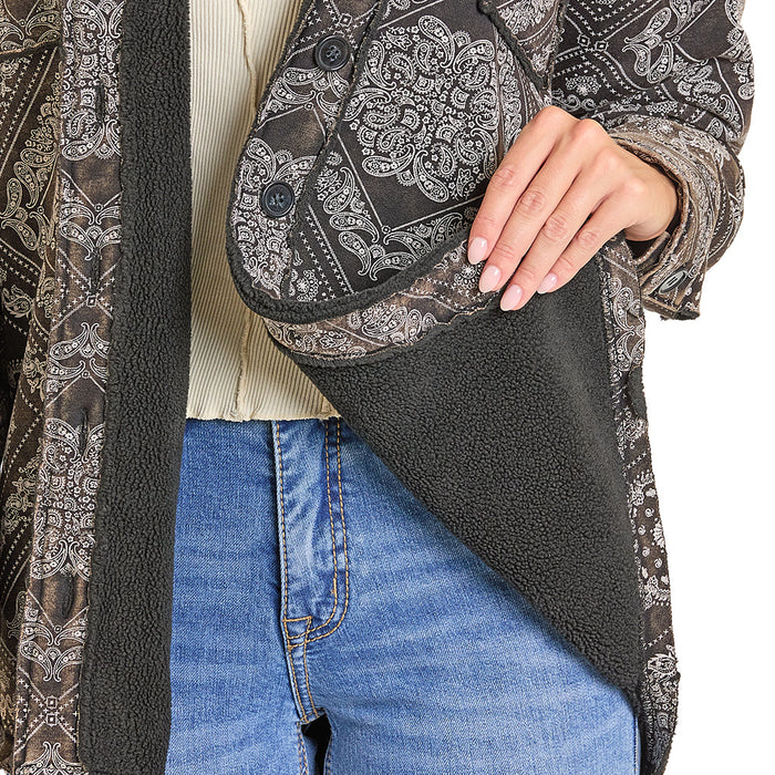 Rock & Roll Denim Women's Black Bandana Print Shacket