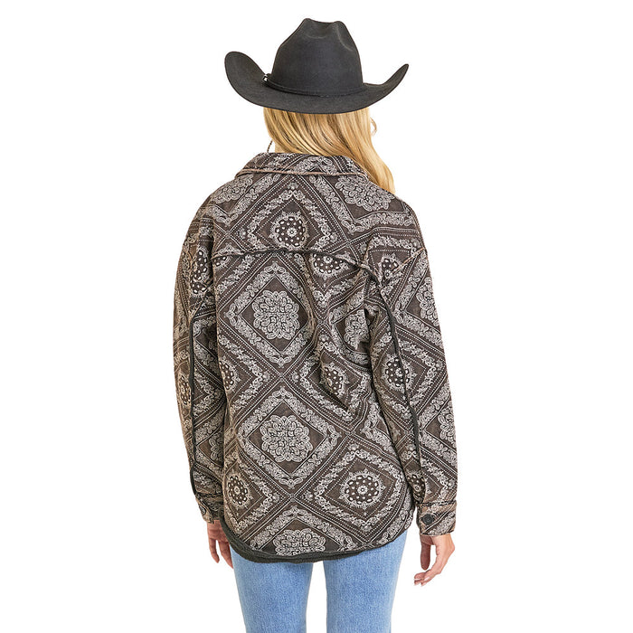 Rock & Roll Denim Women's Black Bandana Print Shacket