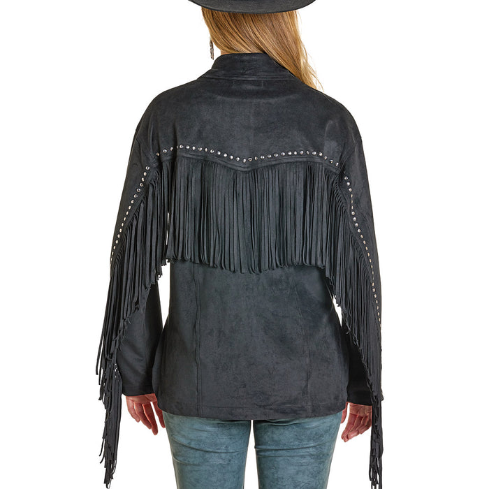 Rock & Roll Denim Women's Black Fringe Microsuede Shacket