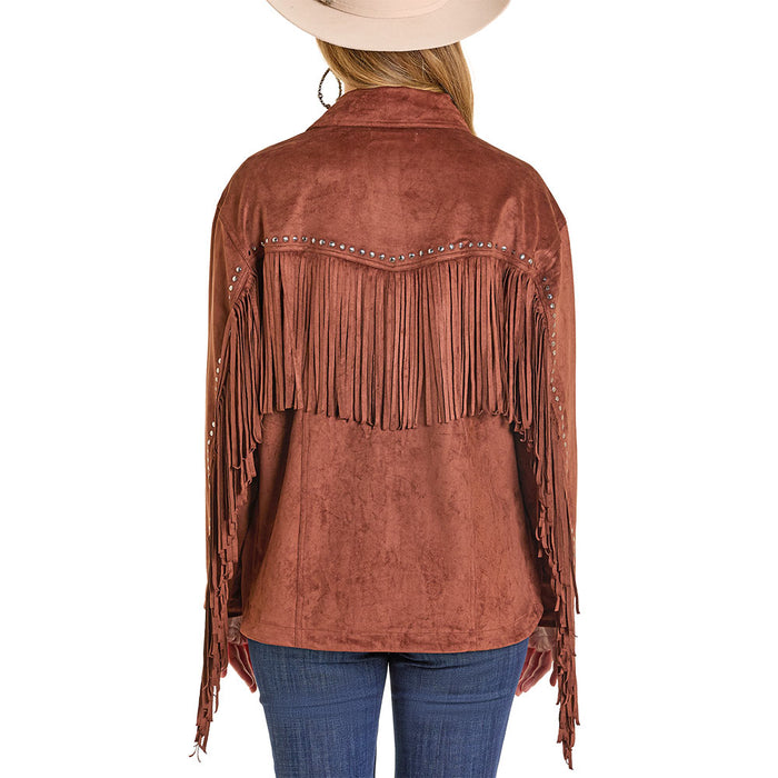 Rock & Roll Denim Women's Brown Fringe Microsuede Shacket