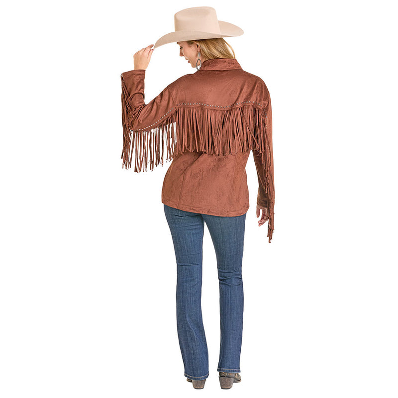 Rock & Roll Denim Women's Brown Fringe Microsuede Shacket