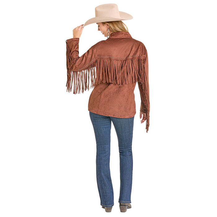 Rock & Roll Denim Women's Brown Fringe Microsuede Shacket