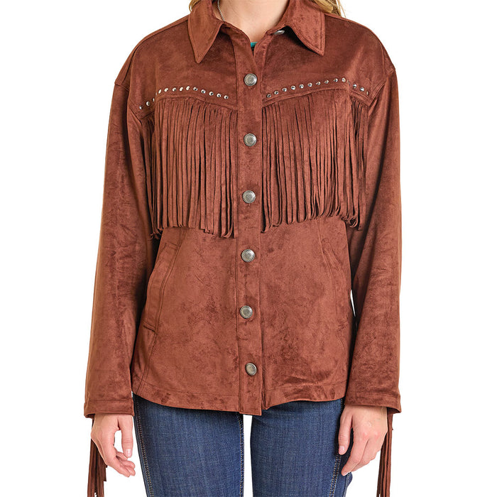 Rock & Roll Denim Women's Brown Fringe Microsuede Shacket