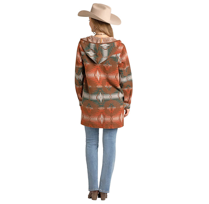 Rock & Roll Denim Women's Brown Aztec Jacquard Coat
